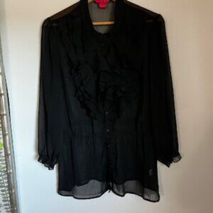 🧡3/15 Sunny Leigh Black Sheer Blouse Women's L
